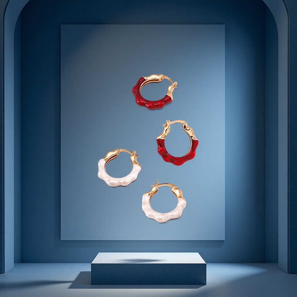 Tonight's S925 silver simple red glazed pearlescent white earrings Specification image