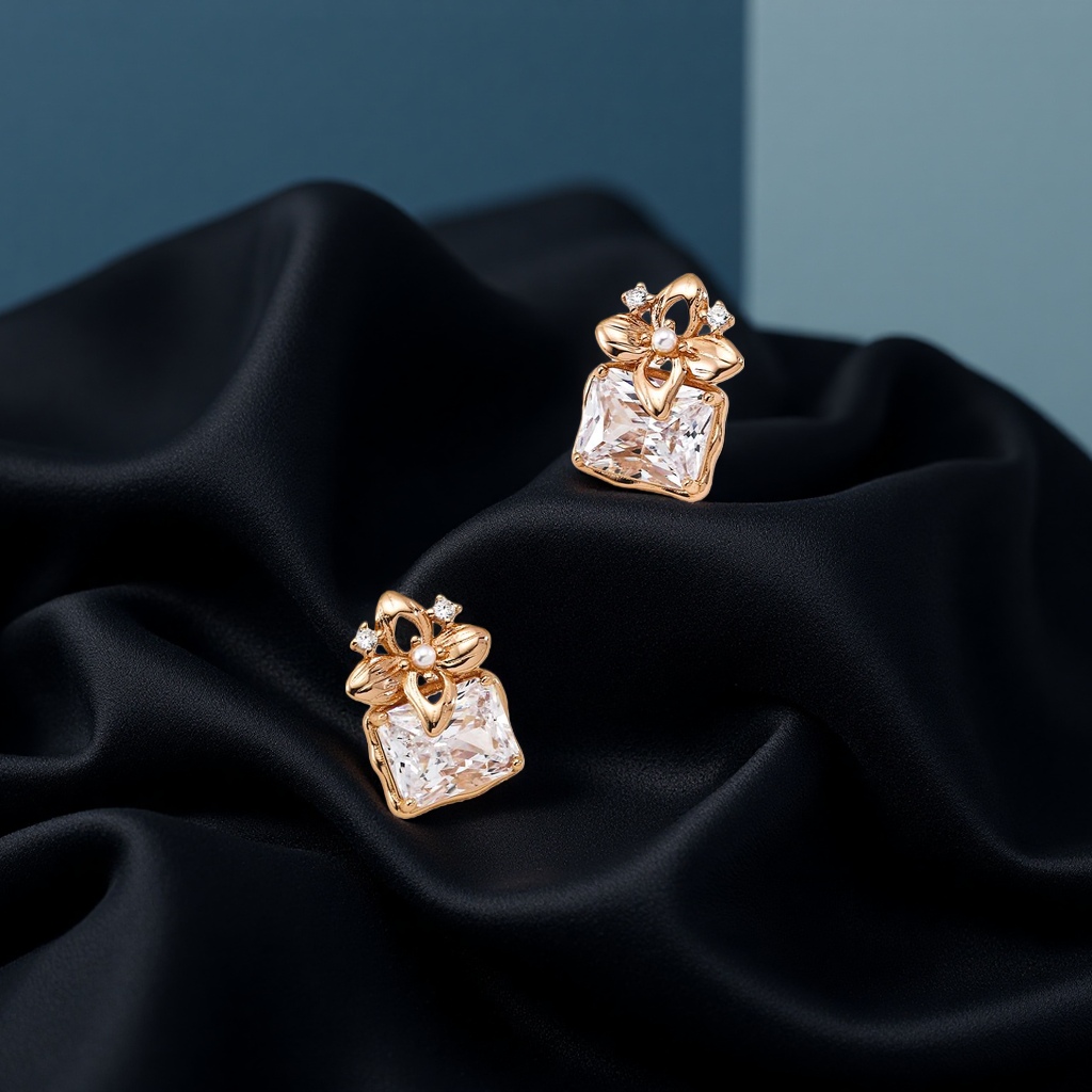 This evening's 925 sterling silver zircon exquisite stud earrings feature a fashionable, simple and niche design for women Specification image