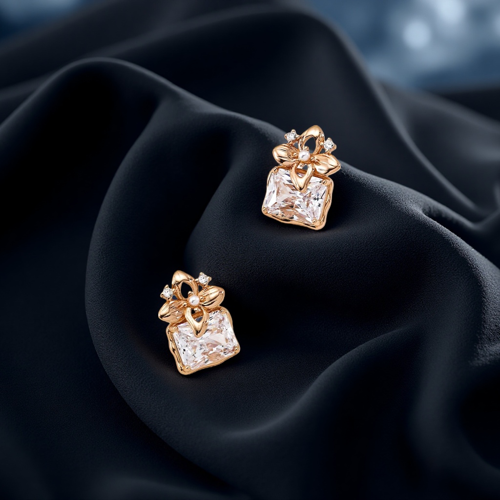 This evening's 925 sterling silver zircon exquisite stud earrings feature a fashionable, simple and niche design for women details Picture