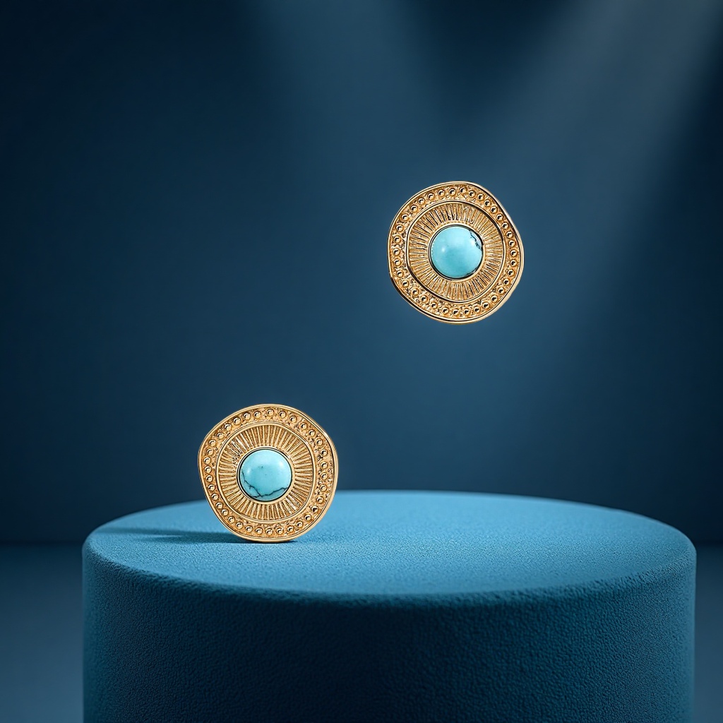 This evening's 925 sterling silver turquoise sterling silver stud earrings exude a simple, fashionable and light luxury design for women Specification image