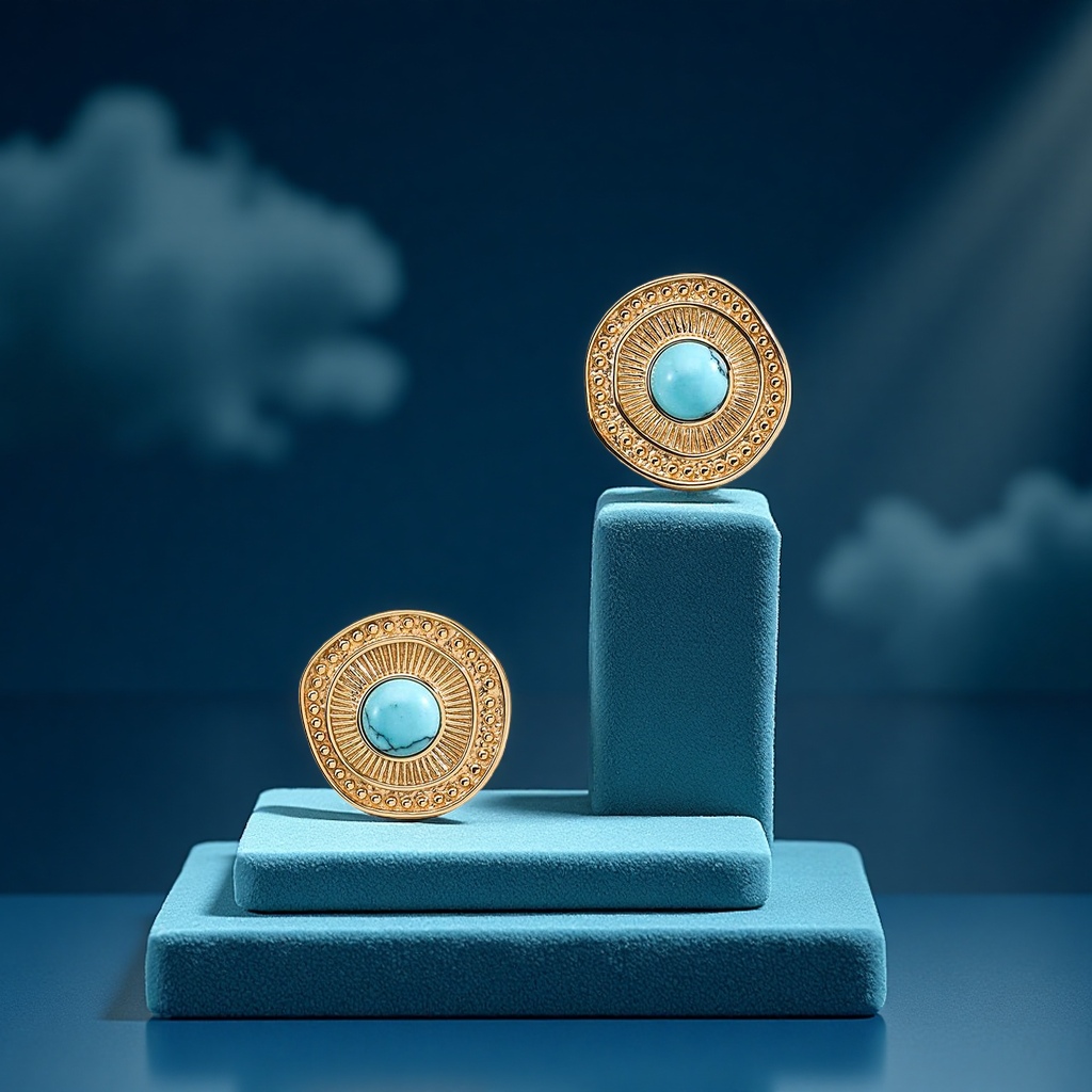 This evening's 925 sterling silver turquoise sterling silver stud earrings exude a simple, fashionable and light luxury design for women details Picture