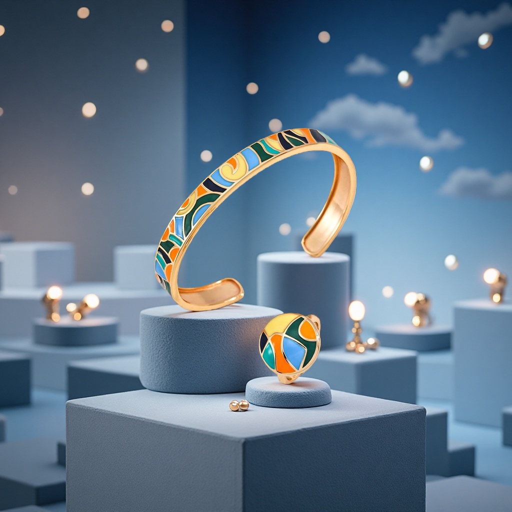 Let Van Gogh's brush dance on your wrist. This drop-glazed silver bracelet, with its unique artistic style and color Specification image
