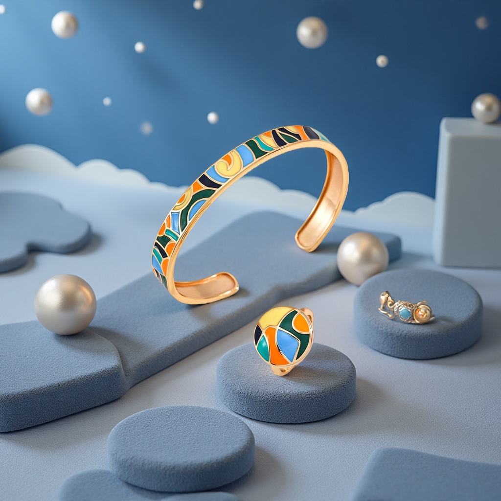 Let Van Gogh's brush dance on your wrist. This drop-glazed silver bracelet, with its unique artistic style and color details Picture