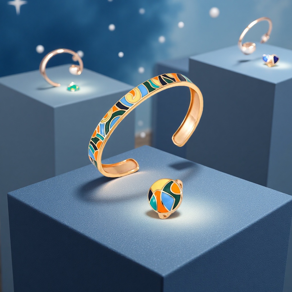 Let Van Gogh's brush dance on your wrist. This drop-glazed silver bracelet, with its unique artistic style and color Application Scenario