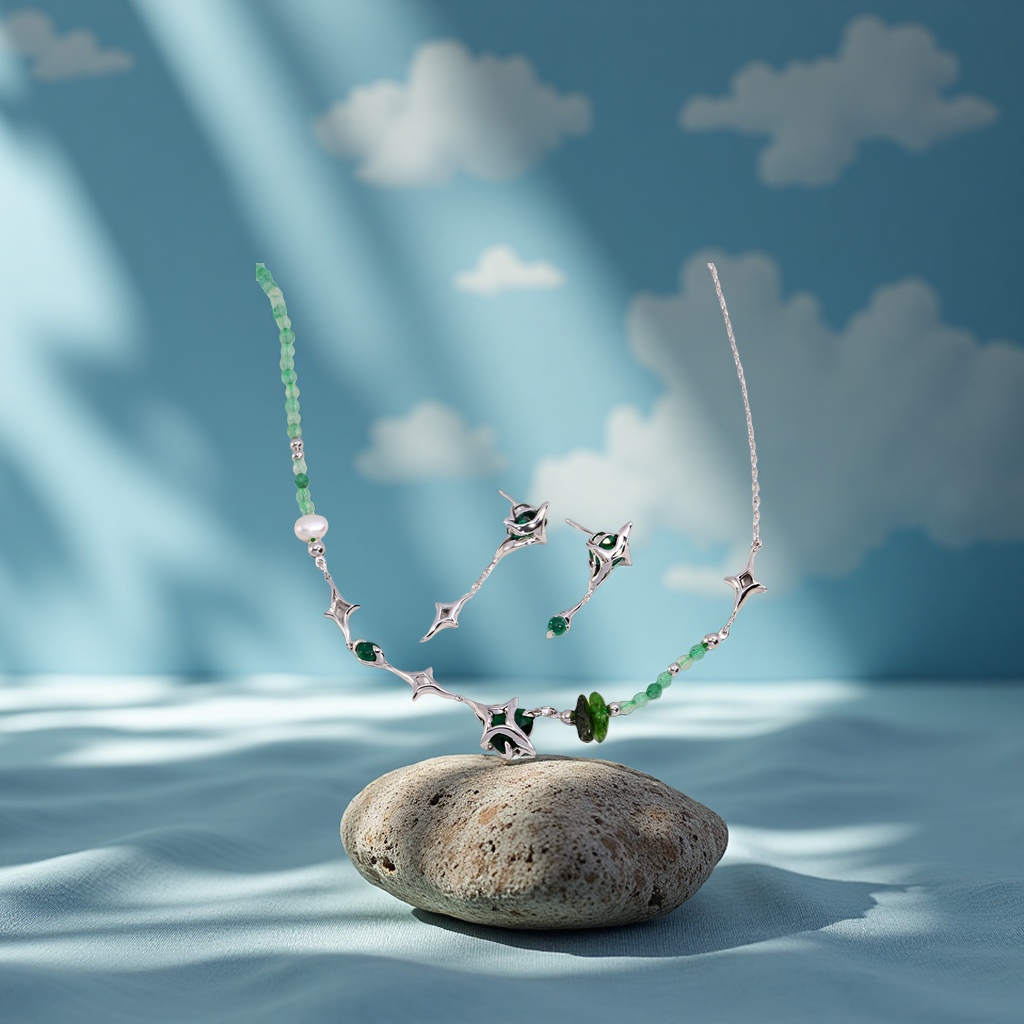 Pure silver stone natural necklace, fashionable and simple collarbone chain for women Specification image