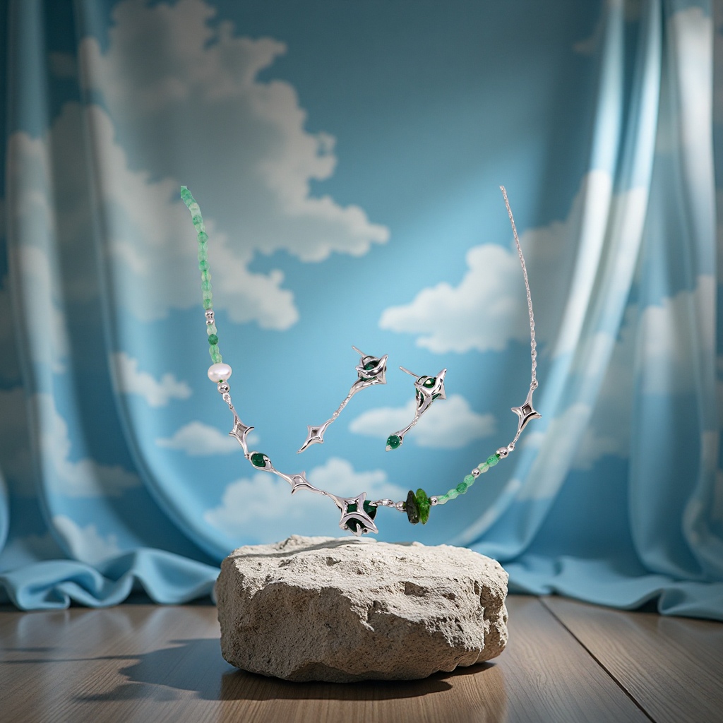 Pure silver stone natural necklace, fashionable and simple collarbone chain for women Application Scenario