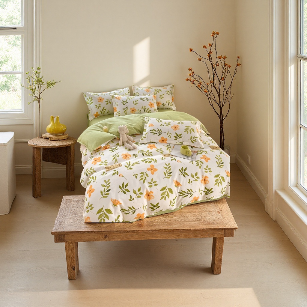 Class A pure cotton thickened brushed bed four-piece set, fresh and light, skin-friendly all-cotton bed sheets and duvet covers for sleeping naked, three pieces for the dormitory details Picture