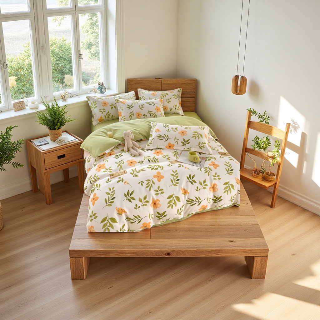 Class A pure cotton thickened brushed bed four-piece set, fresh and light, skin-friendly all-cotton bed sheets and duvet covers for sleeping naked, three pieces for the dormitory Specification image