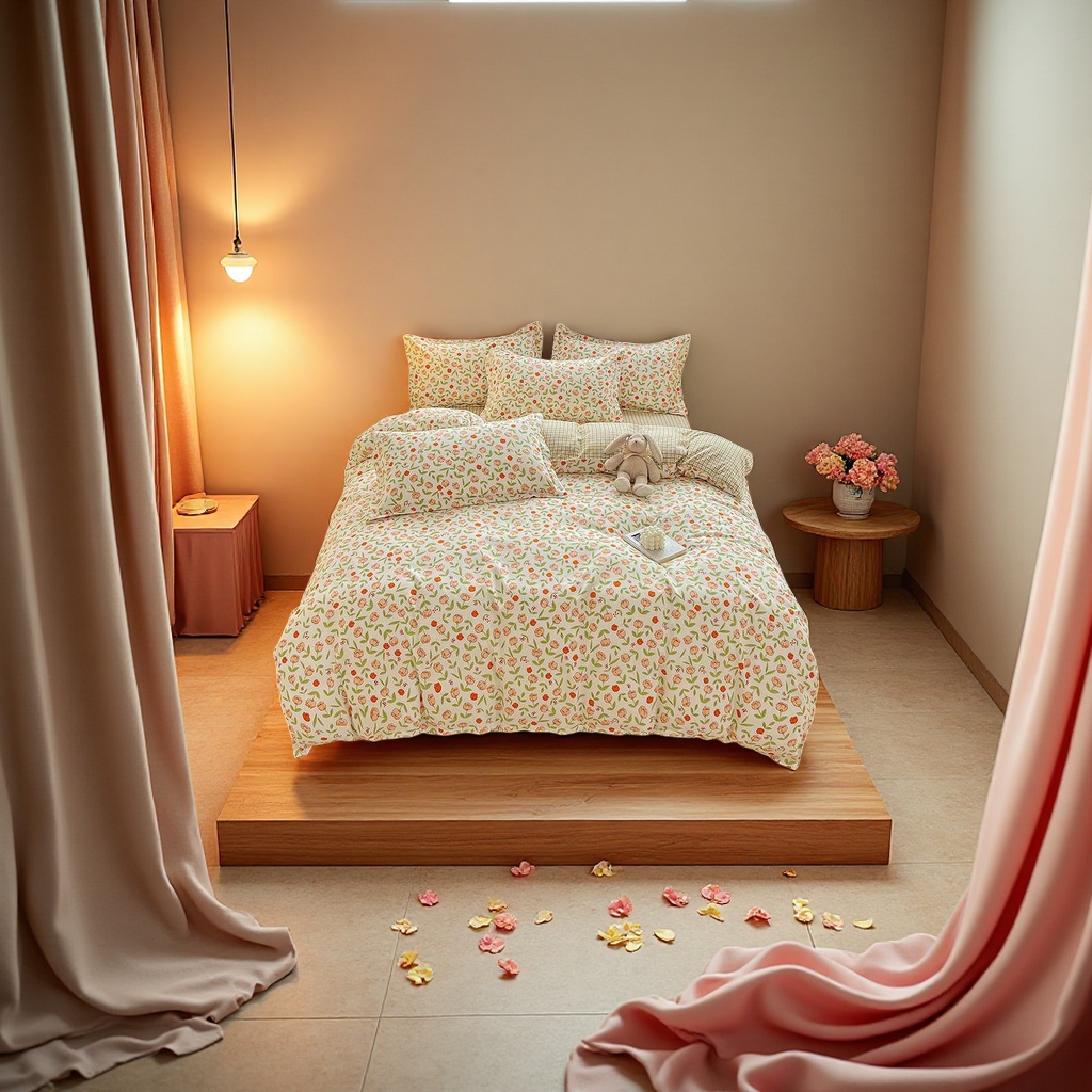 Pure cotton thickened brushed bed four-piece set, fresh and light, skin-friendly all-cotton bed sheet and duvet cover for sleeping naked Specification image