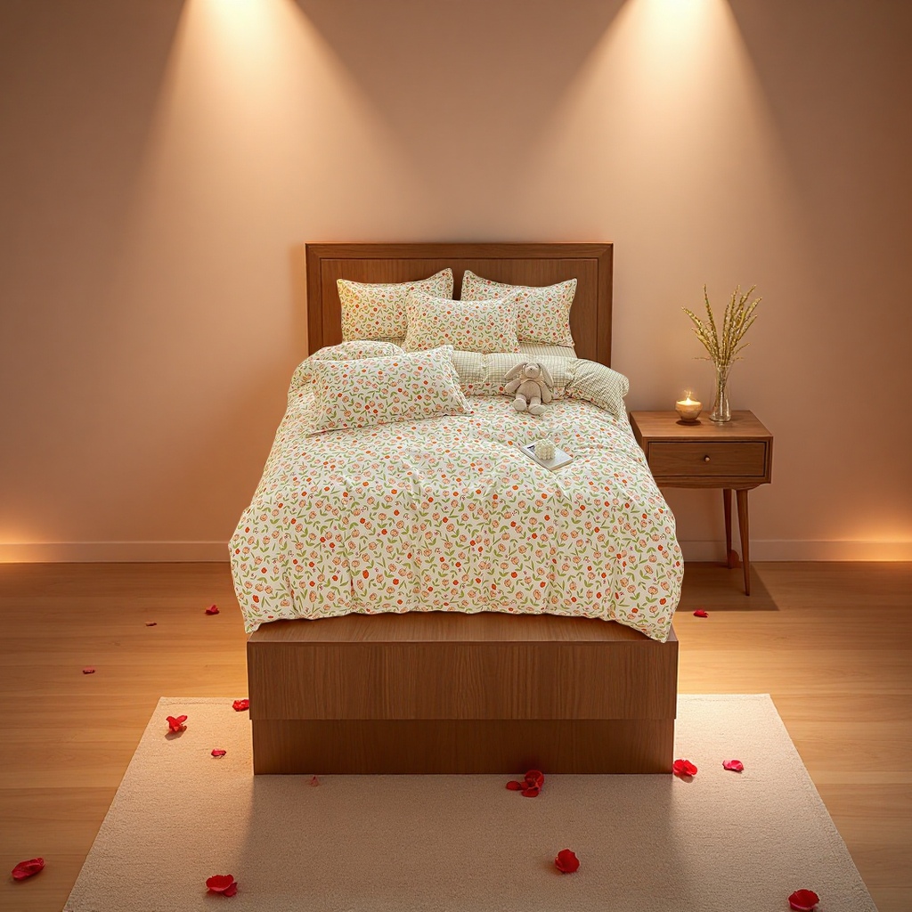 Pure cotton thickened brushed bed four-piece set, fresh and light, skin-friendly all-cotton bed sheet and duvet cover for sleeping naked Application Scenario