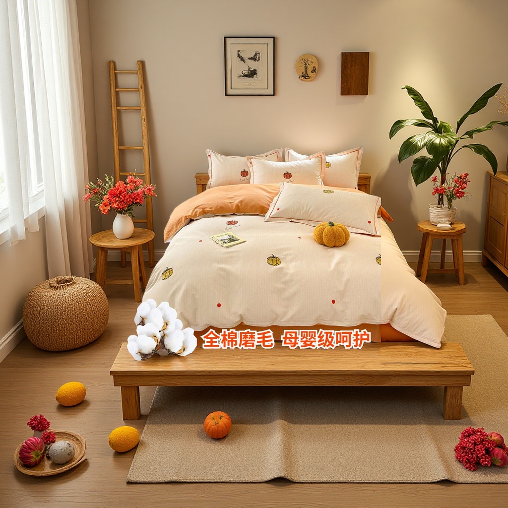 Simple and fresh 60-piece thickened four-piece set of pure cotton bed sheets and duvet covers, combed all-cotton bedding Application Scenario