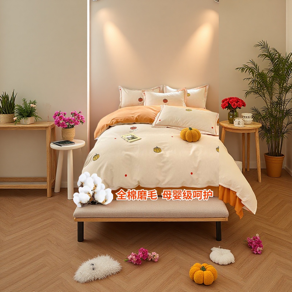 Simple and fresh 60-piece thickened four-piece set of pure cotton bed sheets and duvet covers, combed all-cotton bedding Specification image