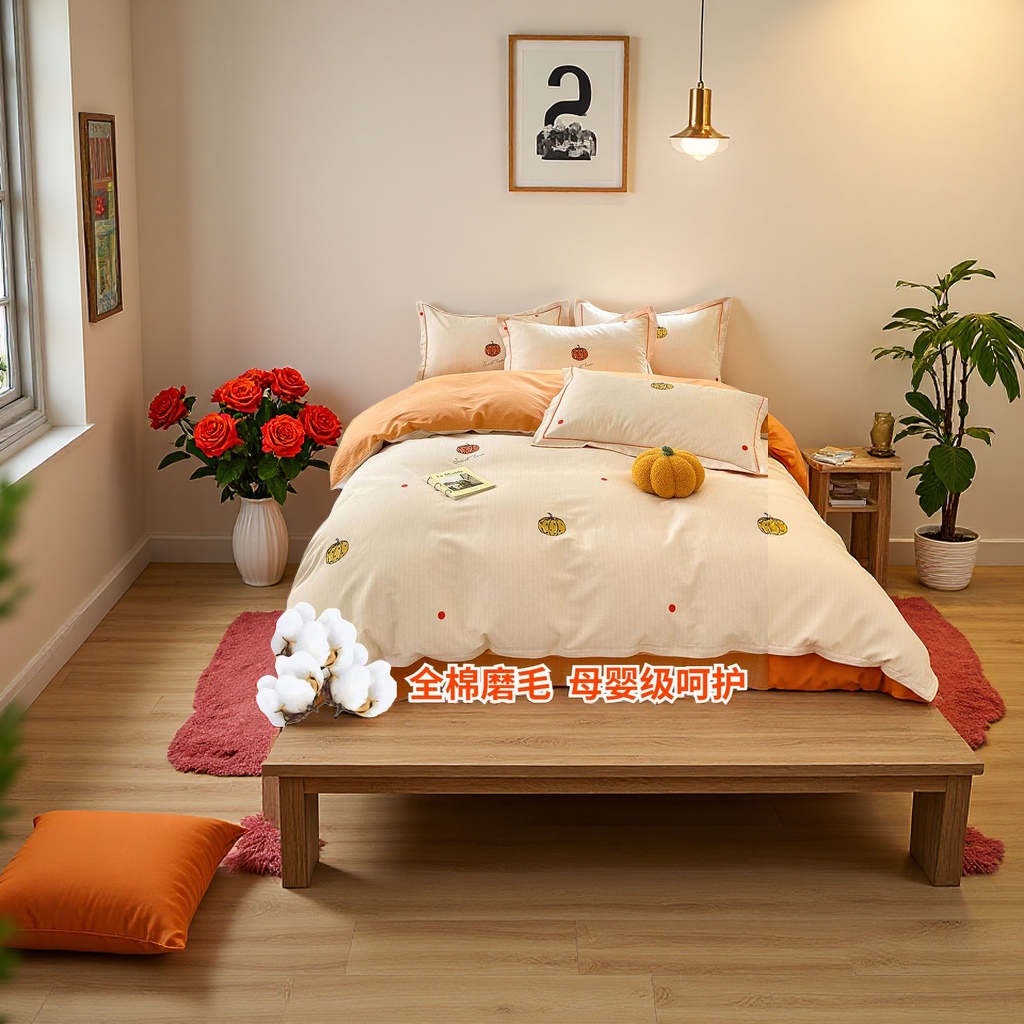 Simple and fresh 60-piece thickened four-piece set of pure cotton bed sheets and duvet covers, combed all-cotton bedding details Picture