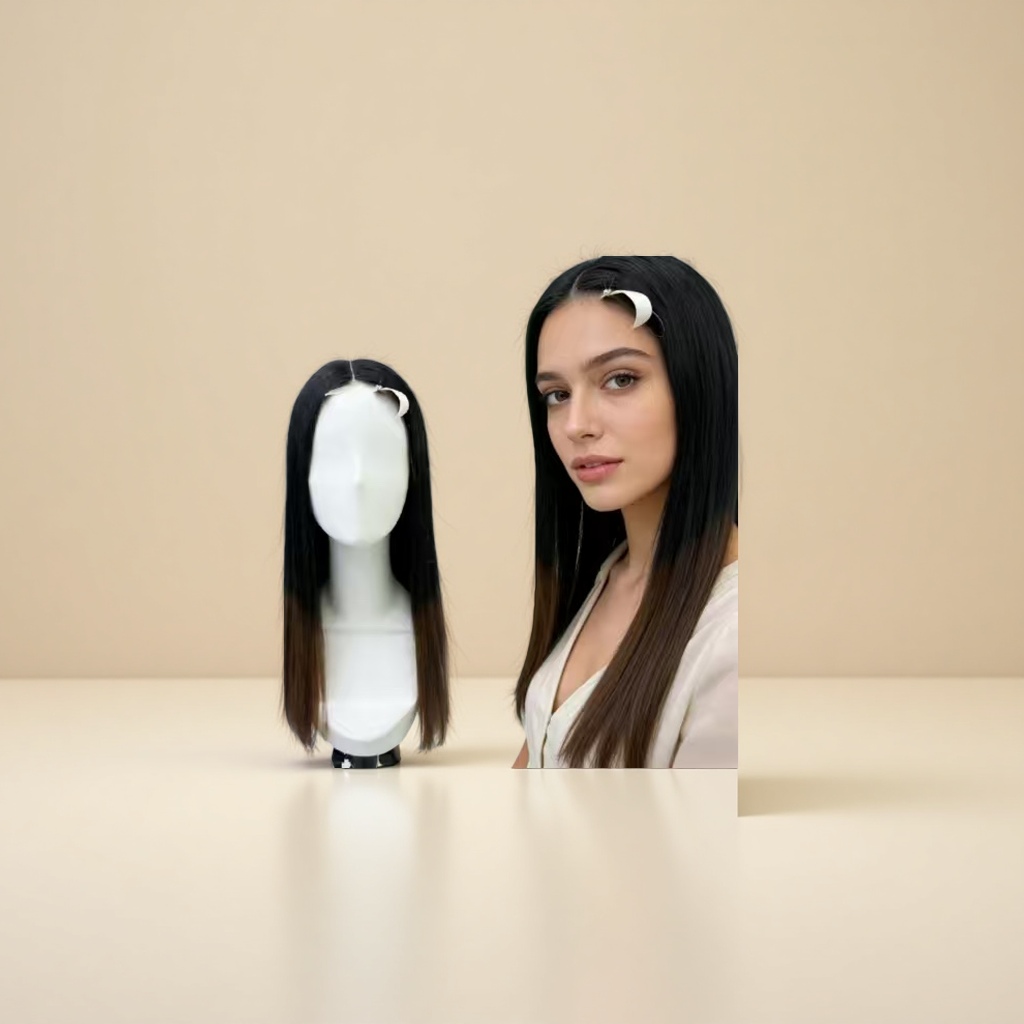 Real human wig, real hair for women, medium length, European and American style, the same natural hairstyle as Genshin Impact, adjustable hair cover Specification image