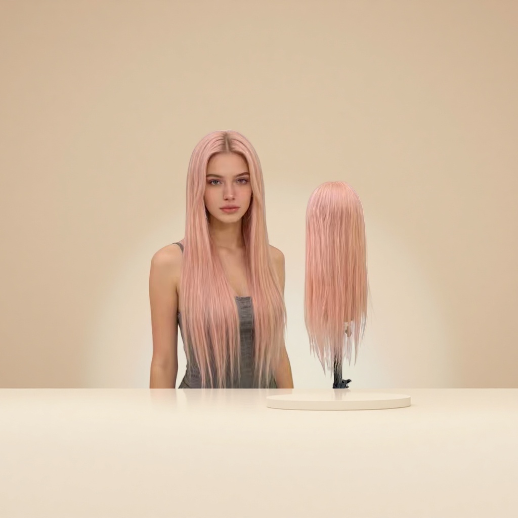Real human wig for women, mid-length, European and American real hair, Genshin Impact style, natural, smooth and adjustable hair band