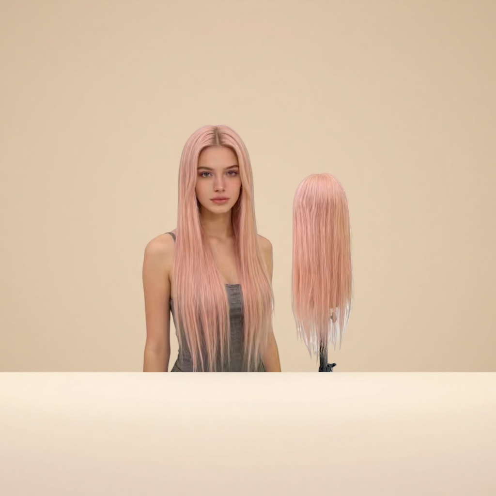 Real human wig for women, mid-length, European and American real hair, Genshin Impact style, natural, smooth and adjustable hair band details Picture