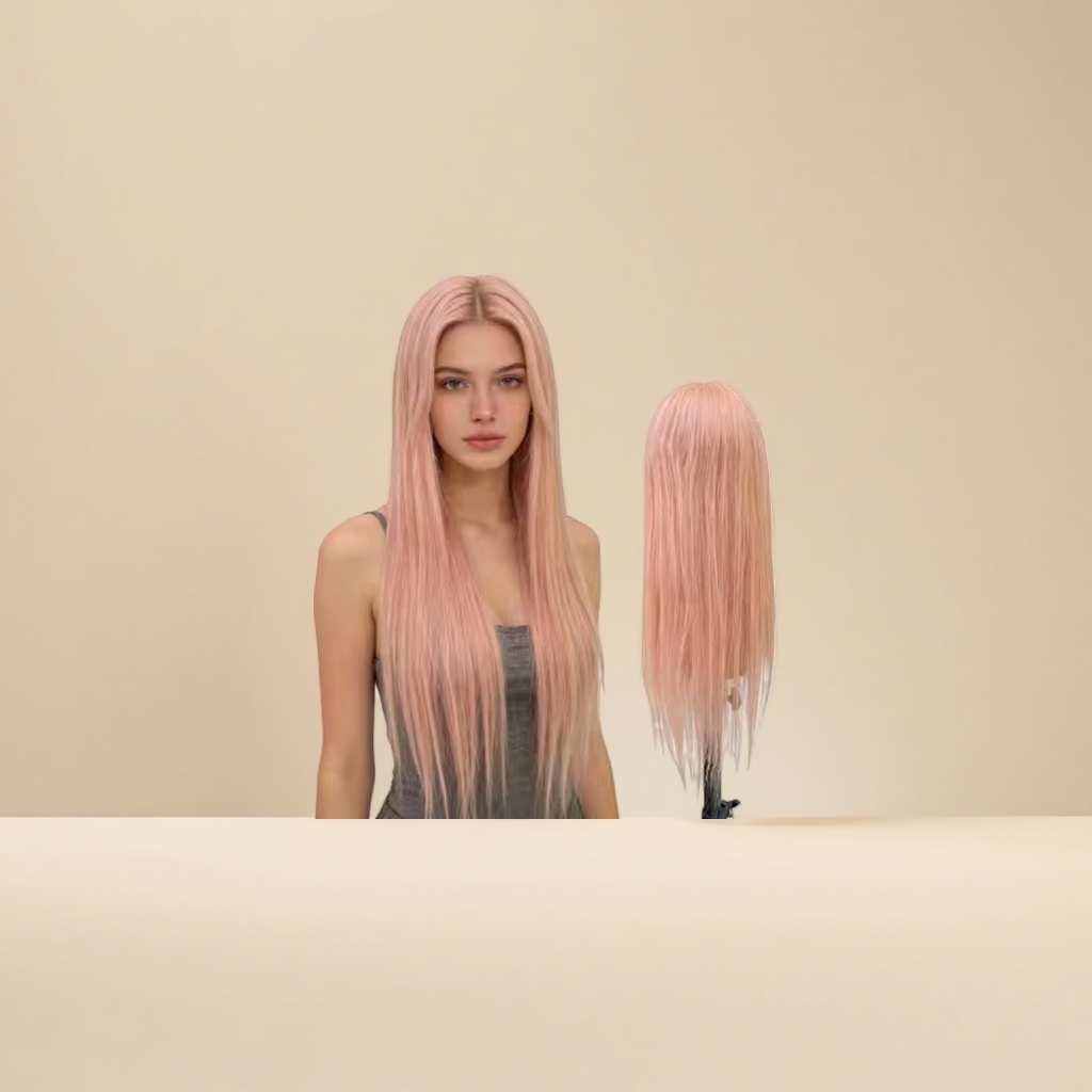 Real human wig for women, mid-length, European and American real hair, Genshin Impact style, natural, smooth and adjustable hair band Specification image