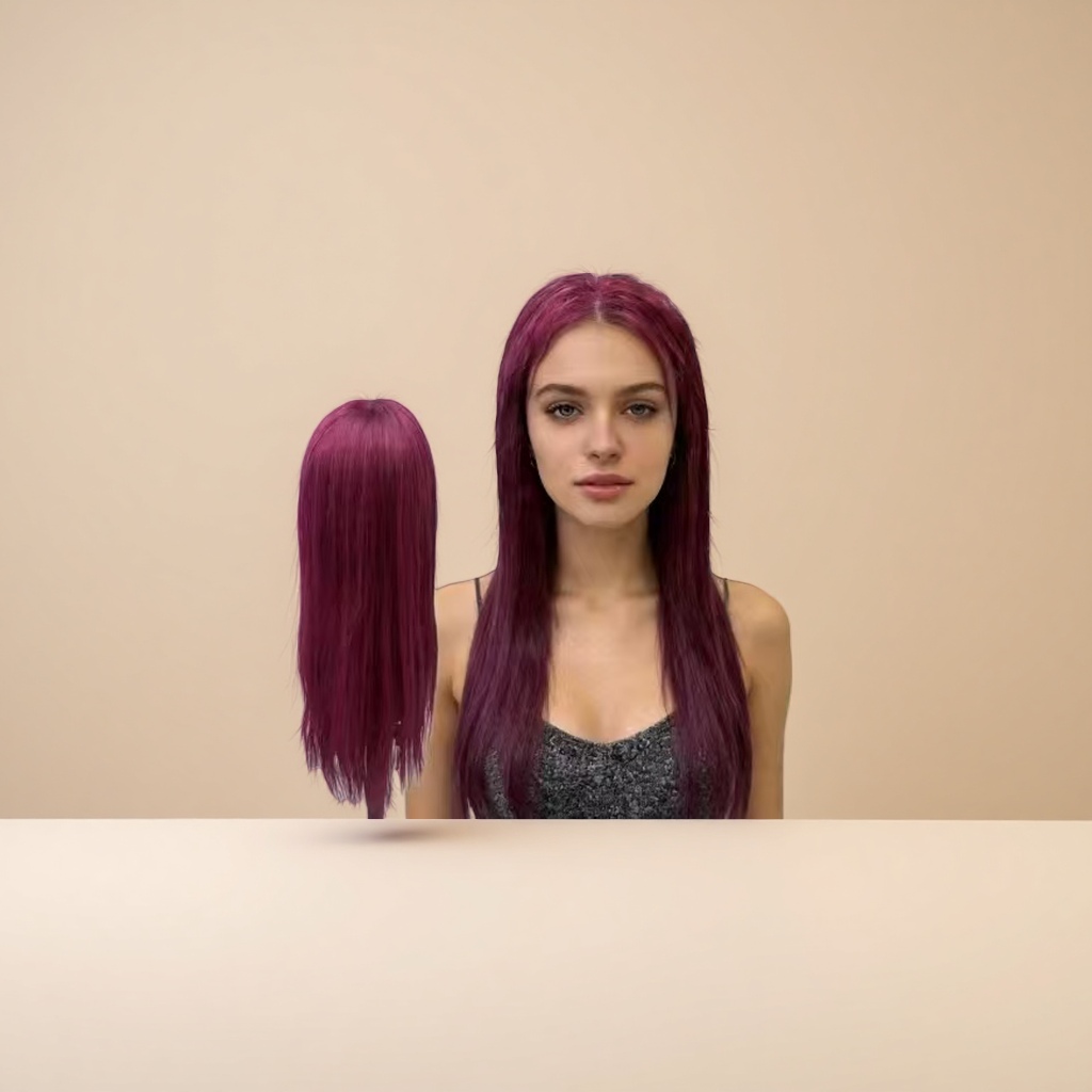 Real human wig, real hair, female mid-length, European and American style, Genshin Impact style, detachable hair piece, natural head cover details Picture