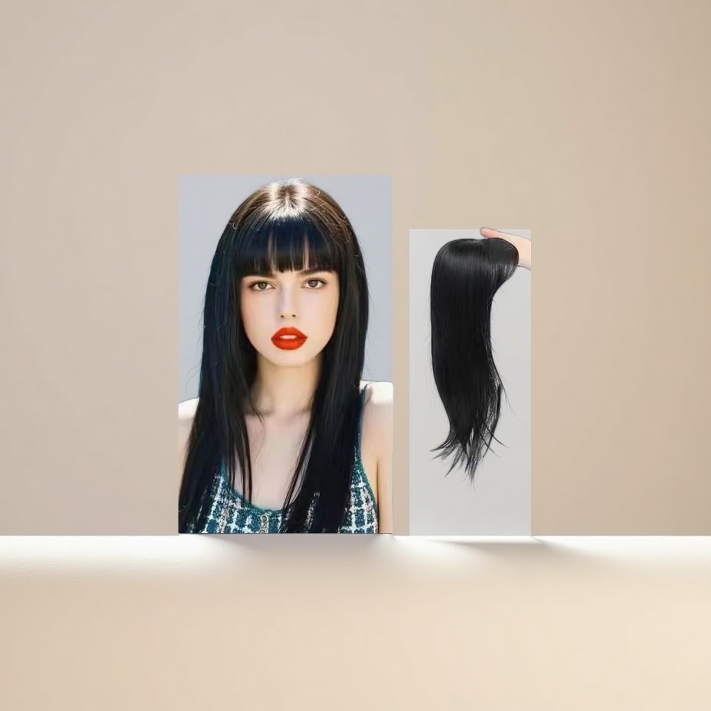 Real human wig, real hair for women, medium length, European and American style, the same natural hairstyle as Genshin Impact, adjustable hair cover 2 Specification image