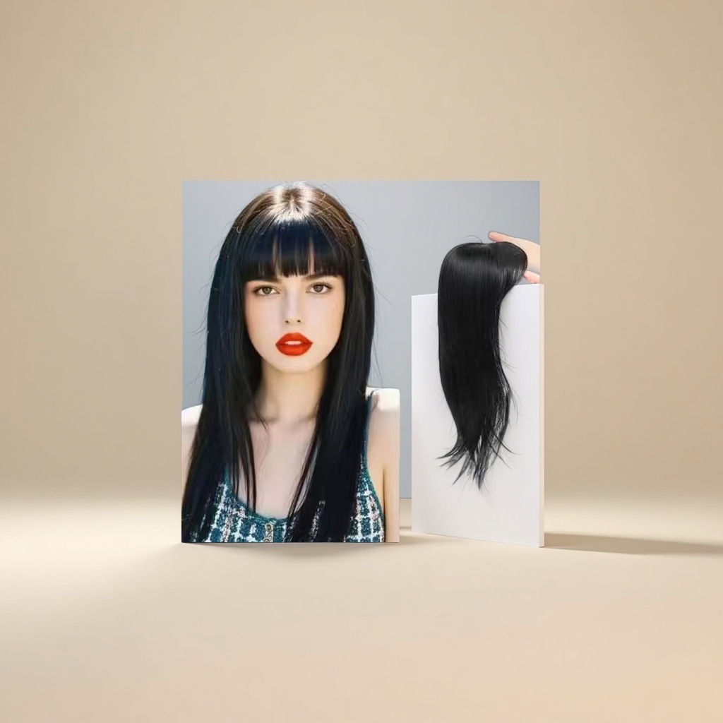 Real human wig, real hair for women, medium length, European and American style, the same natural hairstyle as Genshin Impact, adjustable hair cover 2 details Picture
