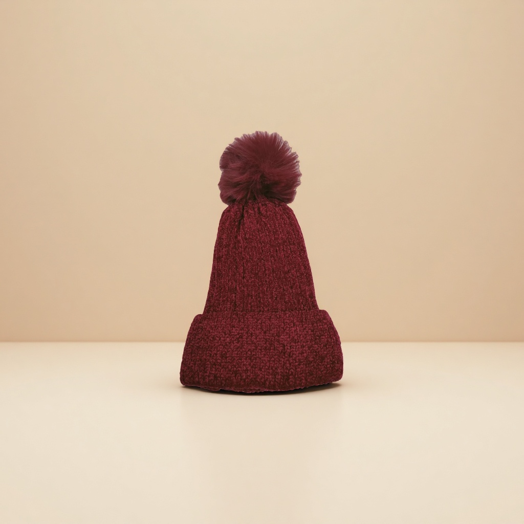 Korean solid-color woolen cap for autumn and winter, super large fox ball warm and comfortable knitted cap for cross-border details Picture