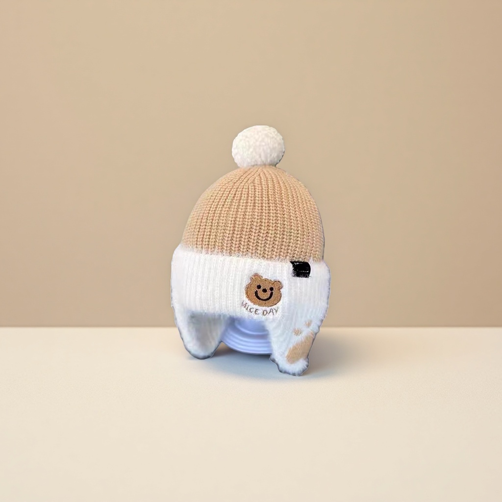 Baby hats, autumn and winter knitted hats with fleece and cotton, ear-protecting woolen hats for boys and children, warm and windproof, mink fur Application Scenario