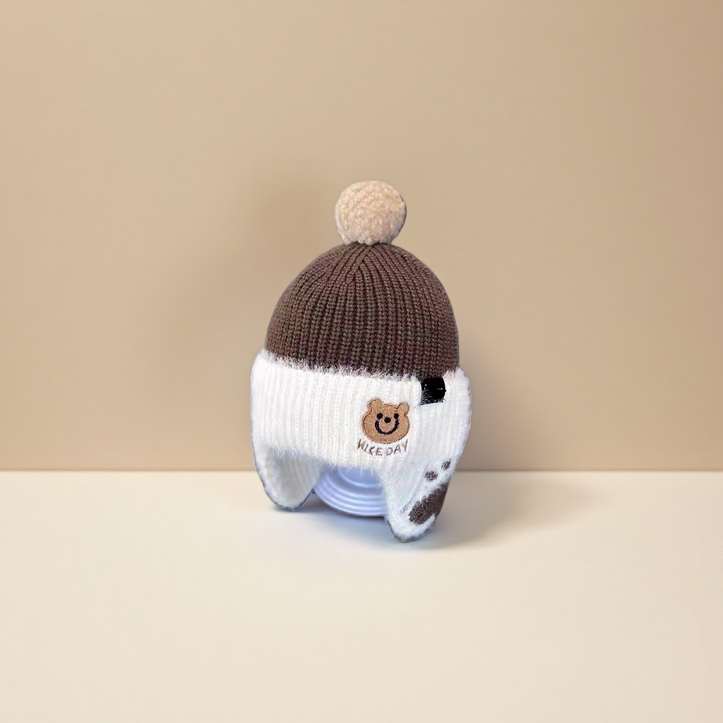Baby hats, autumn and winter knitted hats with fleece and cotton, ear-protecting woolen hats for boys and children, warm and windproof, mink fur Specification image