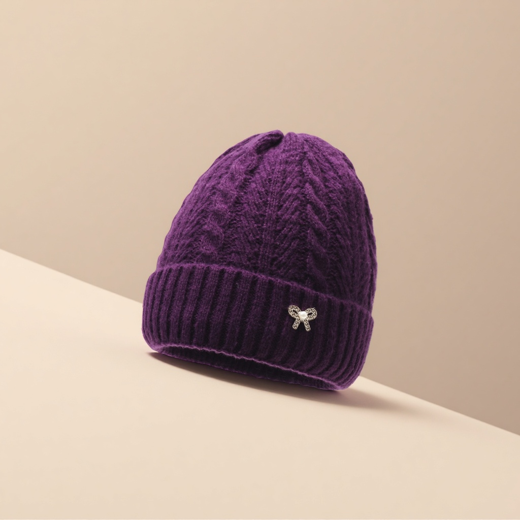 Mom's new solid jacquard and fleece cold-proof outdoor knitted cap for autumn and winter, a warm hat for old ladies and women details Picture