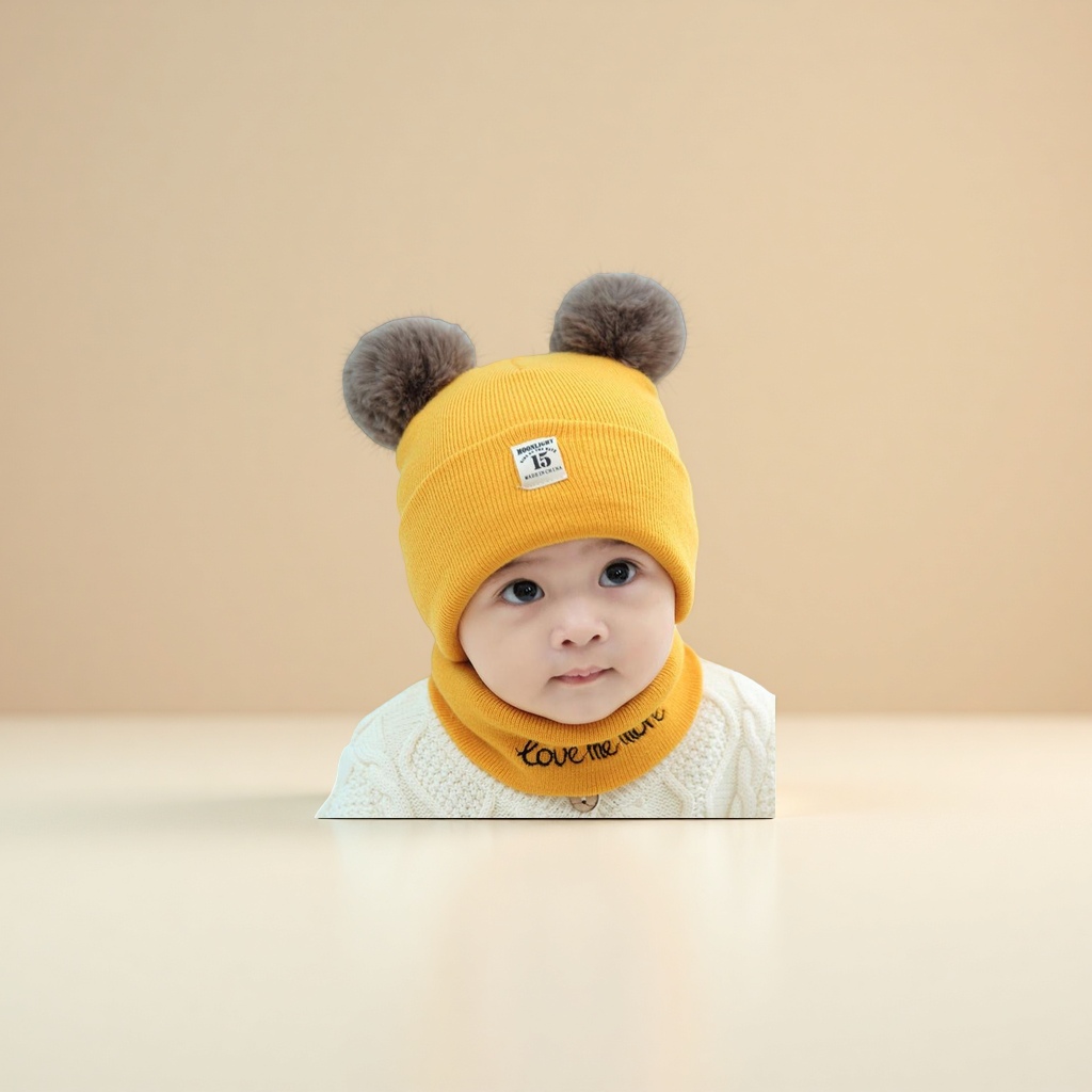 Warm woolen caps and scarves for male and female babies aged 0-3-6-12 months in spring, autumn and winter details Picture