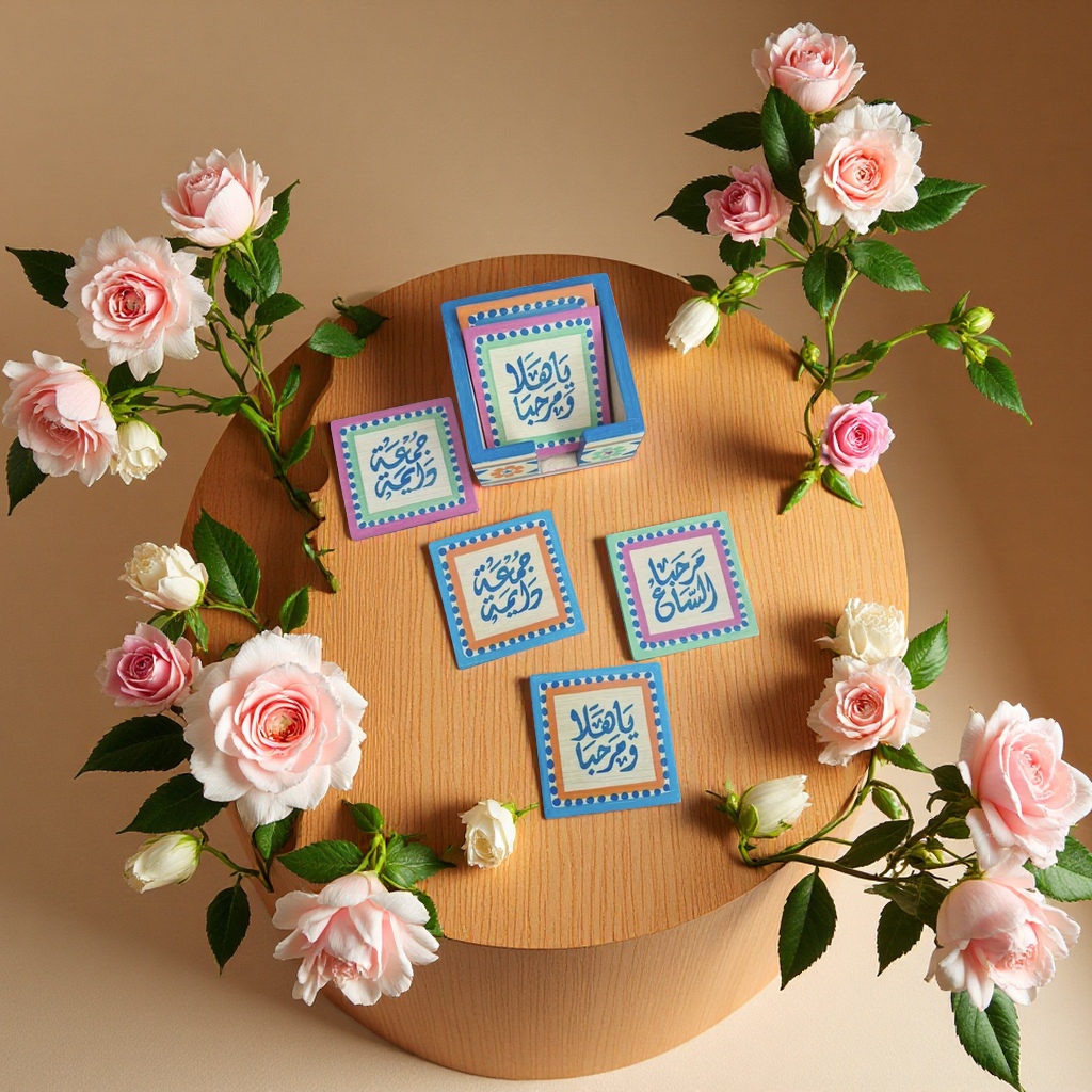 阿拉伯咖啡壶挂饰中东风格木质挂牌巴勒斯坦传统咖啡杯装饰伊斯兰文化家居挂件阿拉伯书法壁饰托盘茶杯垫