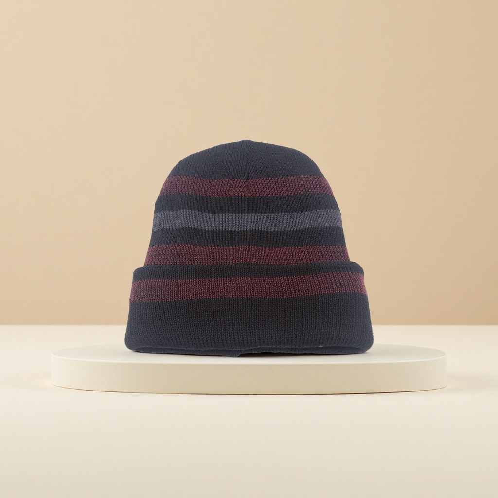 Men's winter new striped knitted hat, warm woolen hat, outdoor cold hat Specification image