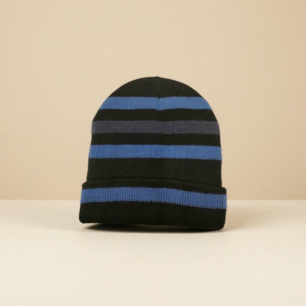 Men's winter new striped knitted hat, warm woolen hat, outdoor cold hat details Picture