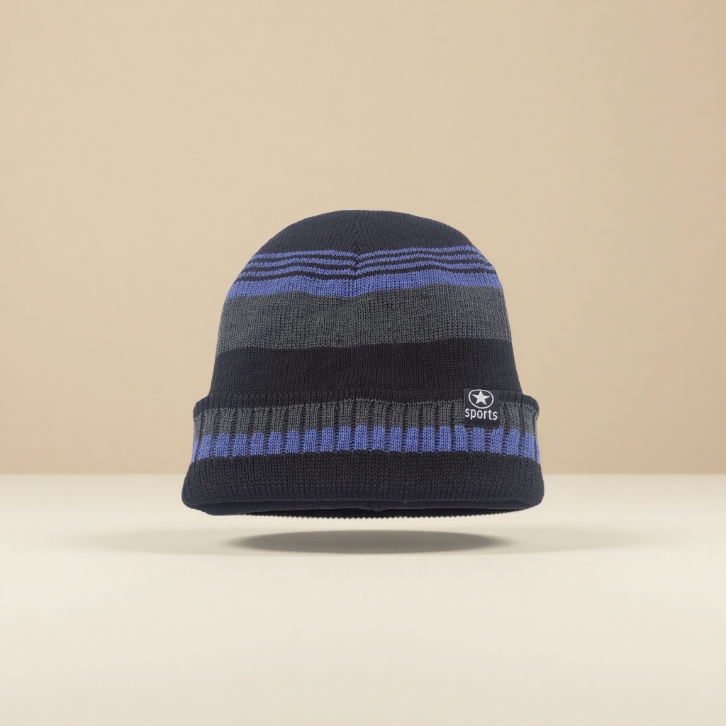 New knitted cap men's thickened and fleece warm striped woolen pullover cap, high-quality woolen jacquard men's cap wholesale Specification image