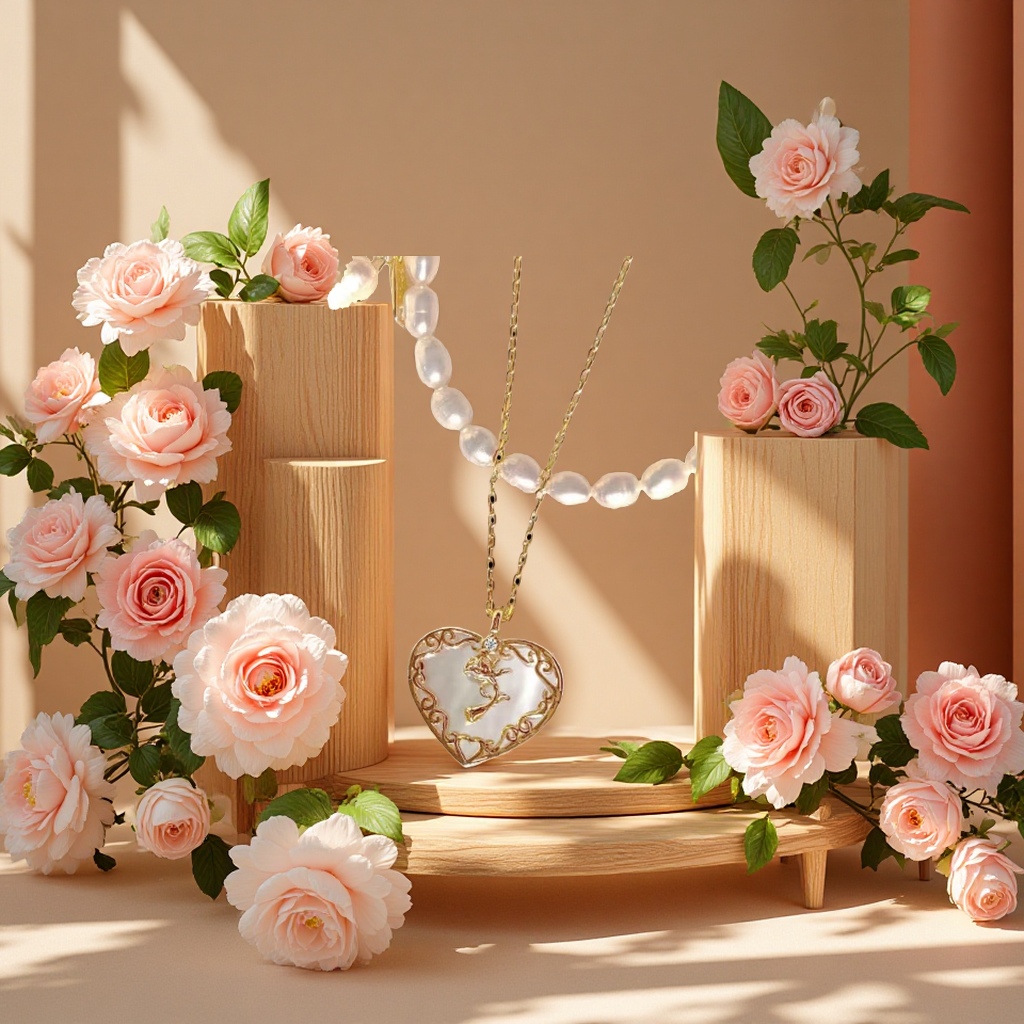 贝壳玫瑰天然925纯银吊坠真金电镀项链