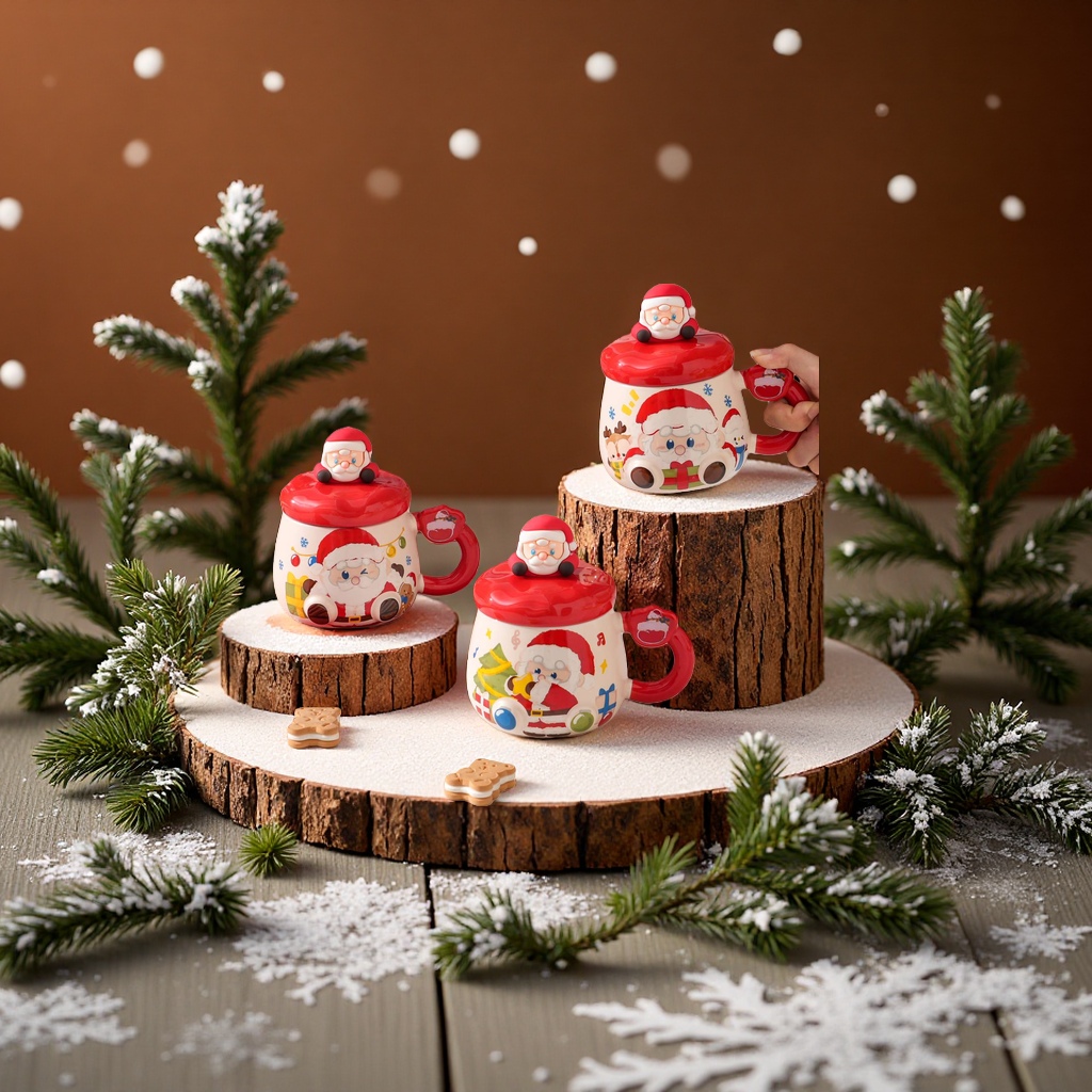 Christmas Nordic ceramic cup, insulated cup, 430ml heat-resistant, portable and durable, with a sealed lid