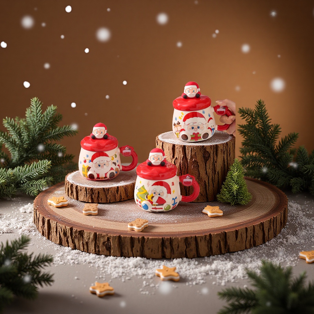 Christmas Nordic ceramic cup, insulated cup, 430ml heat-resistant, portable and durable, with a sealed lid details Picture