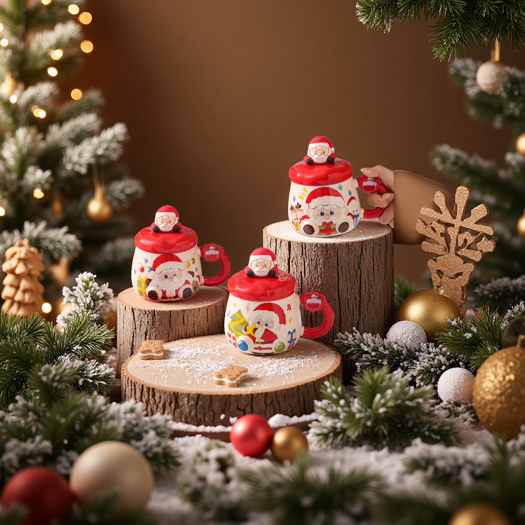 Christmas Nordic ceramic cup, insulated cup, 430ml heat-resistant, portable and durable, with a sealed lid Specification image