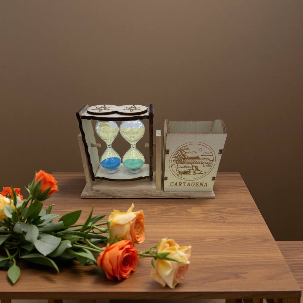 Solid wood hourglass pen holder storage box, simple office stationery gift box for elders Specification image