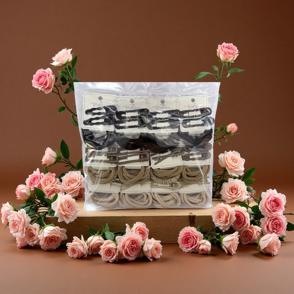咖啡系组装夹子加皮筋组合 简约可爱发饰女生韩版日系风