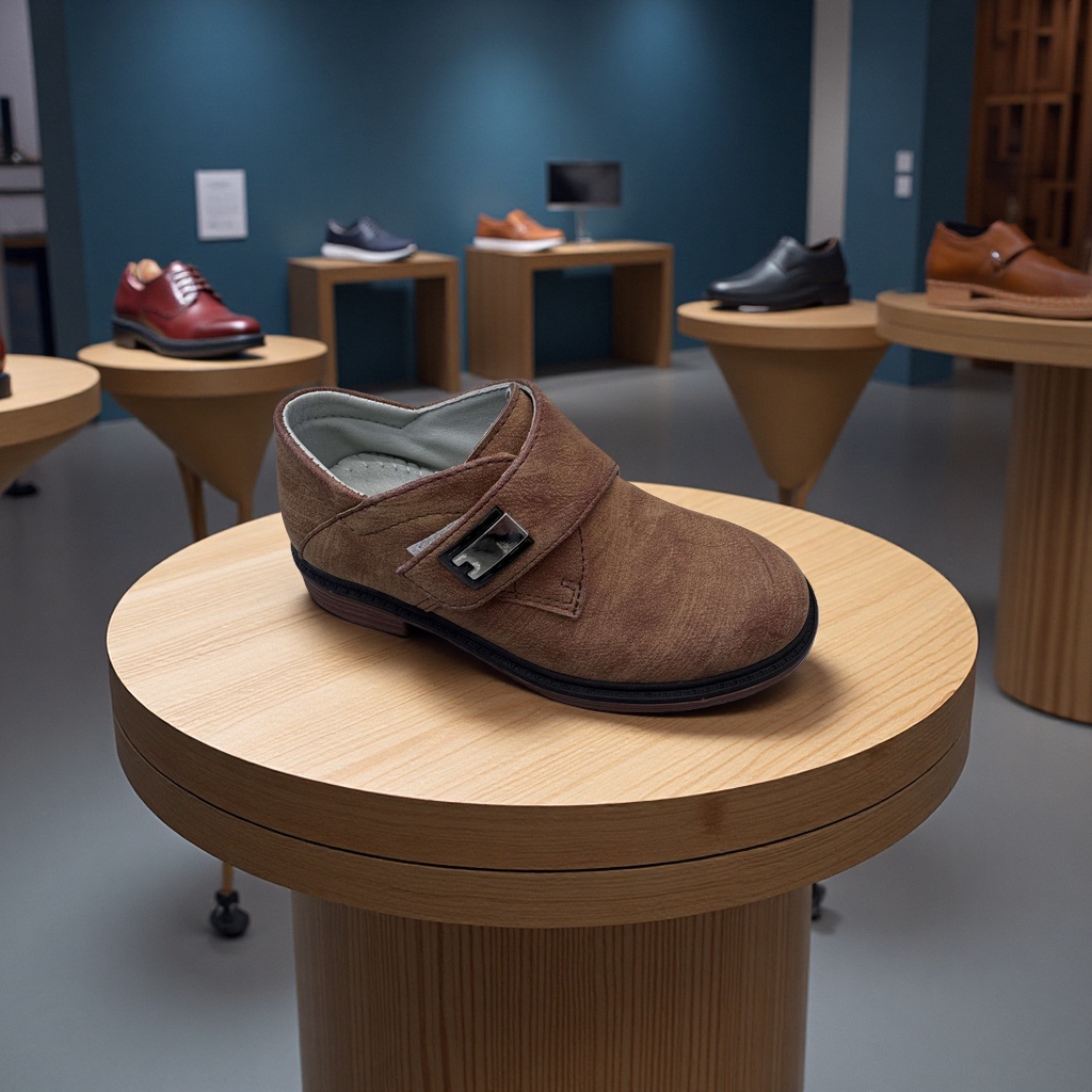 Brown velvet leather shoes for infants and children