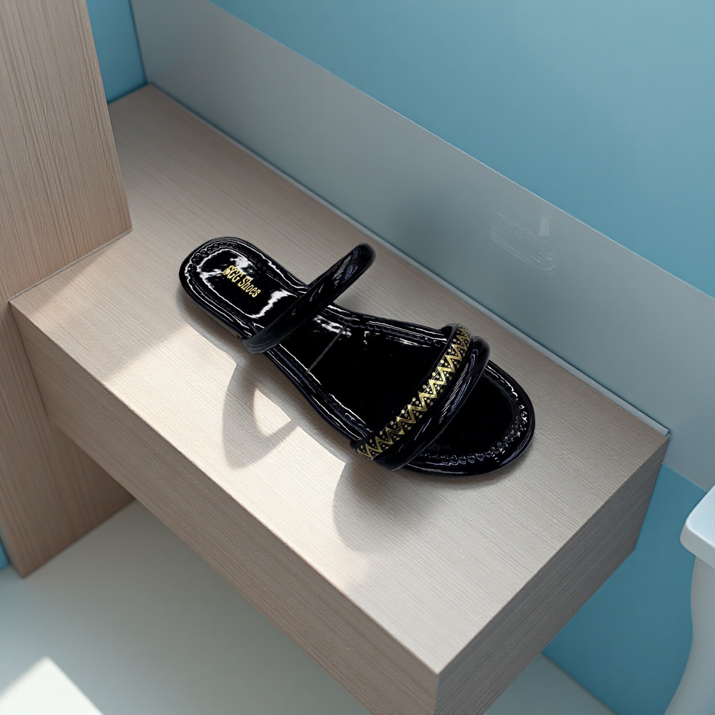 Black and gold-patterned cool summer slippers for women Application Scenario