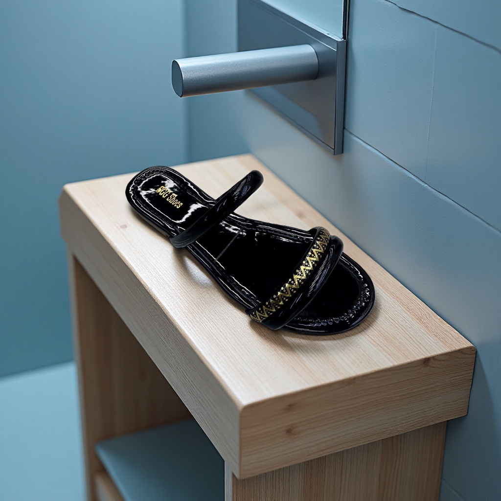 Black and gold-patterned cool summer slippers for women Specification image