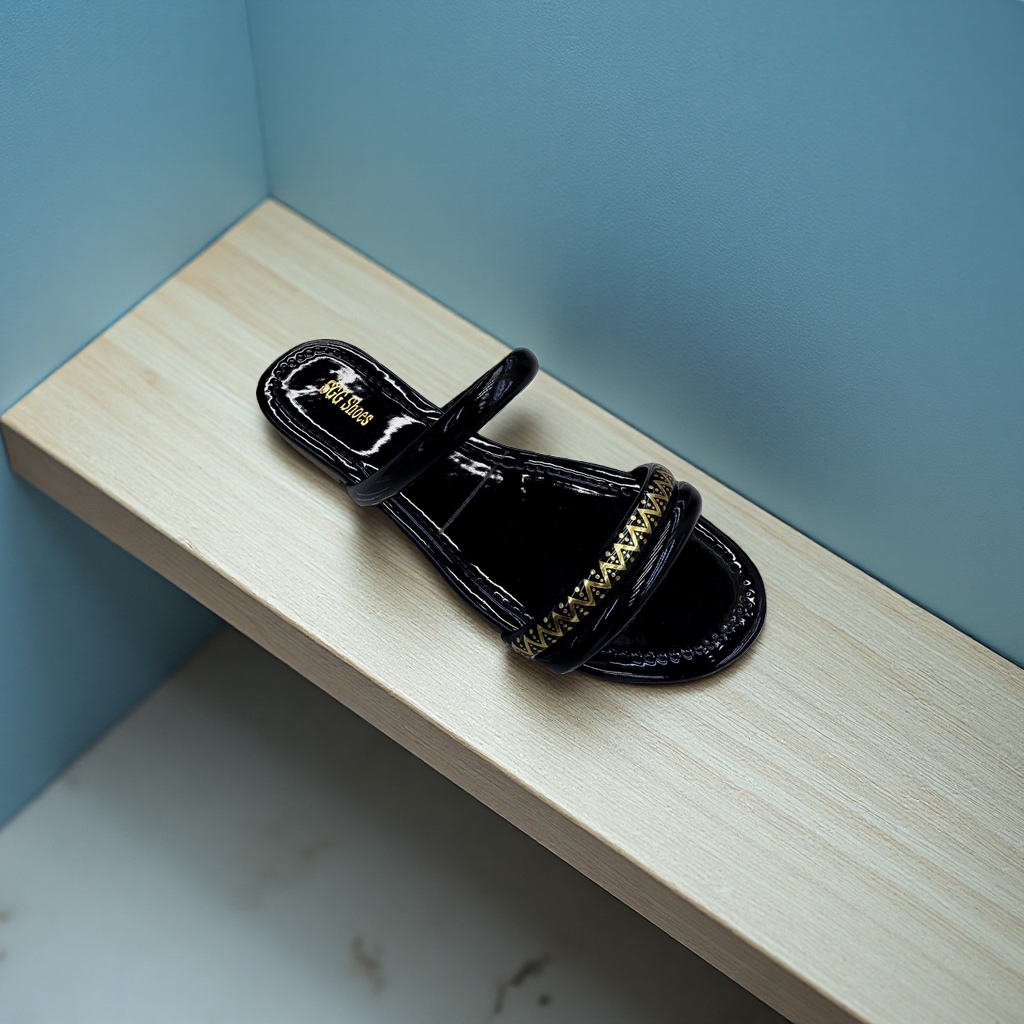 Black and gold-patterned cool summer slippers for women details Picture
