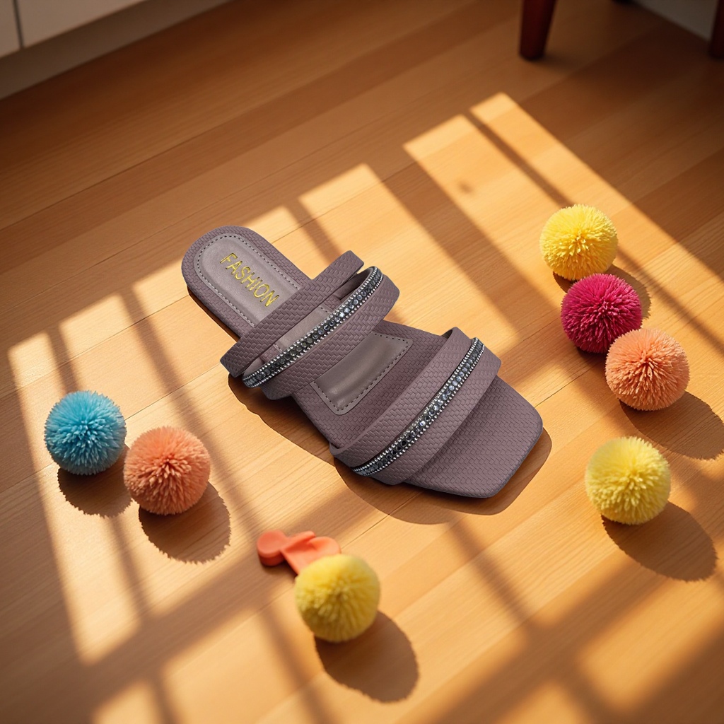 Women's summer fashion versatile flip-flops: Pink diamond-encrusted flip-flops Application Scenario