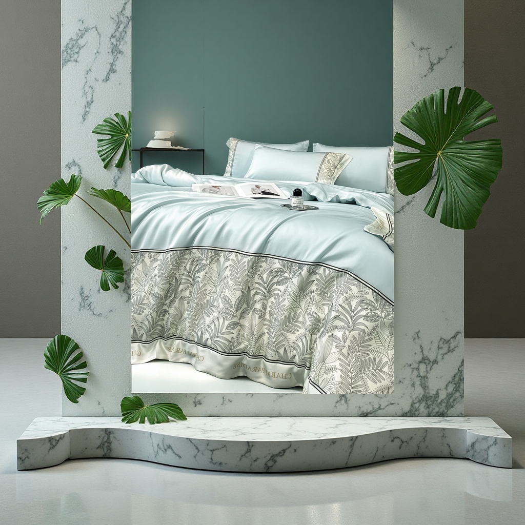 Ice silk four-piece set, nude bed cover, anti-slip washable silk quilt cover, Tencel light luxury and high-end feel details Picture