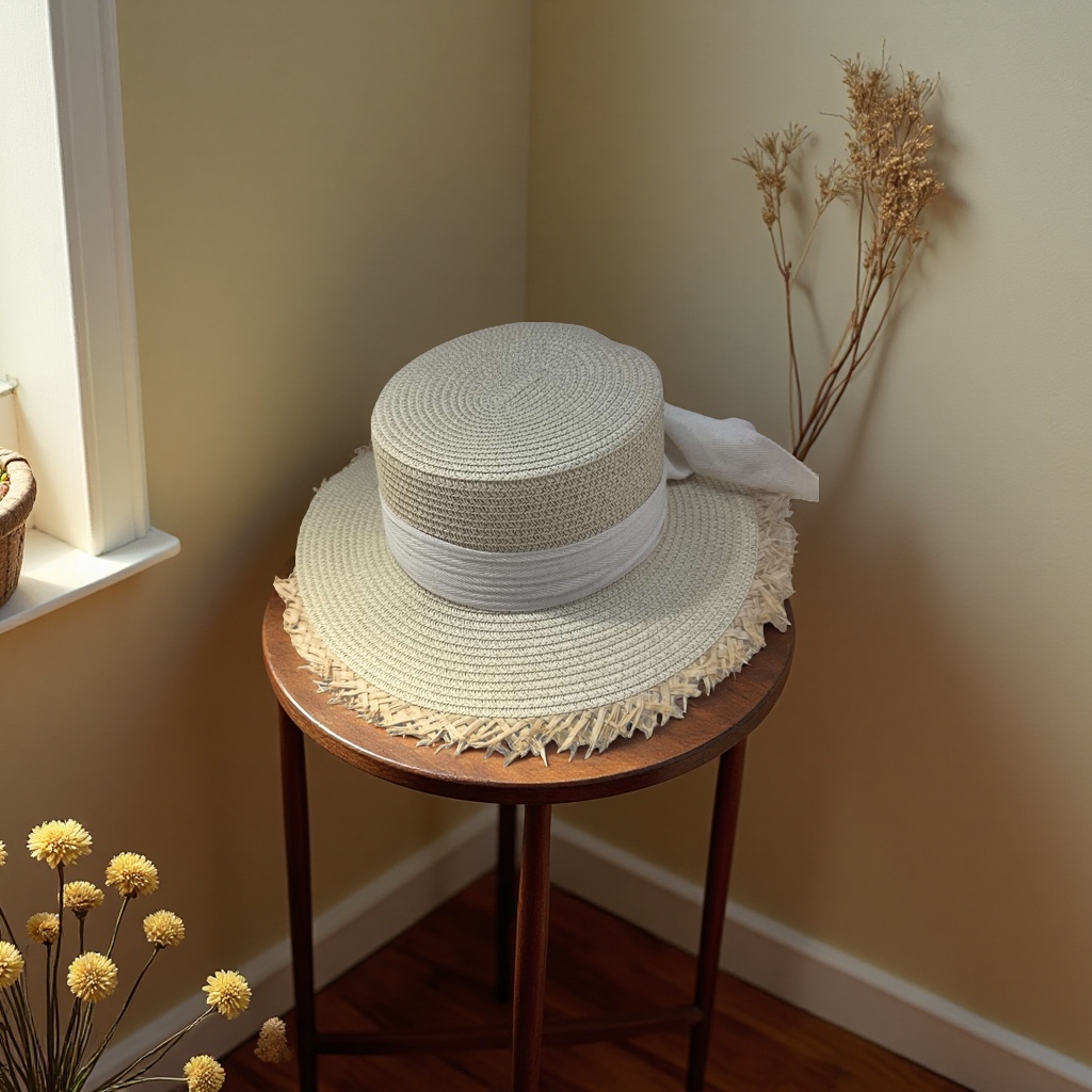 This wide-brimmed hard straw hat is suitable for both men and women in summer, providing shade, sun protection, breathability and comfort details Picture
