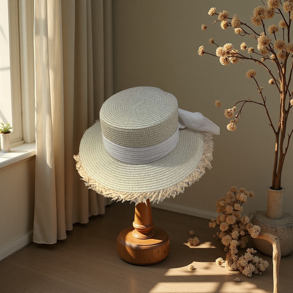 This wide-brimmed hard straw hat is suitable for both men and women in summer, providing shade, sun protection, breathability and comfort