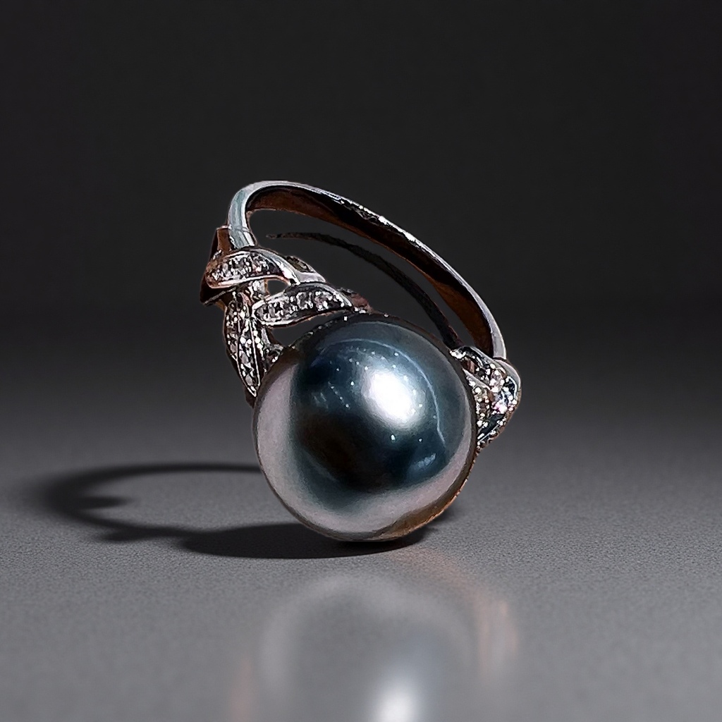 18k gold natural pearl ring, natural Tahitian black pearl