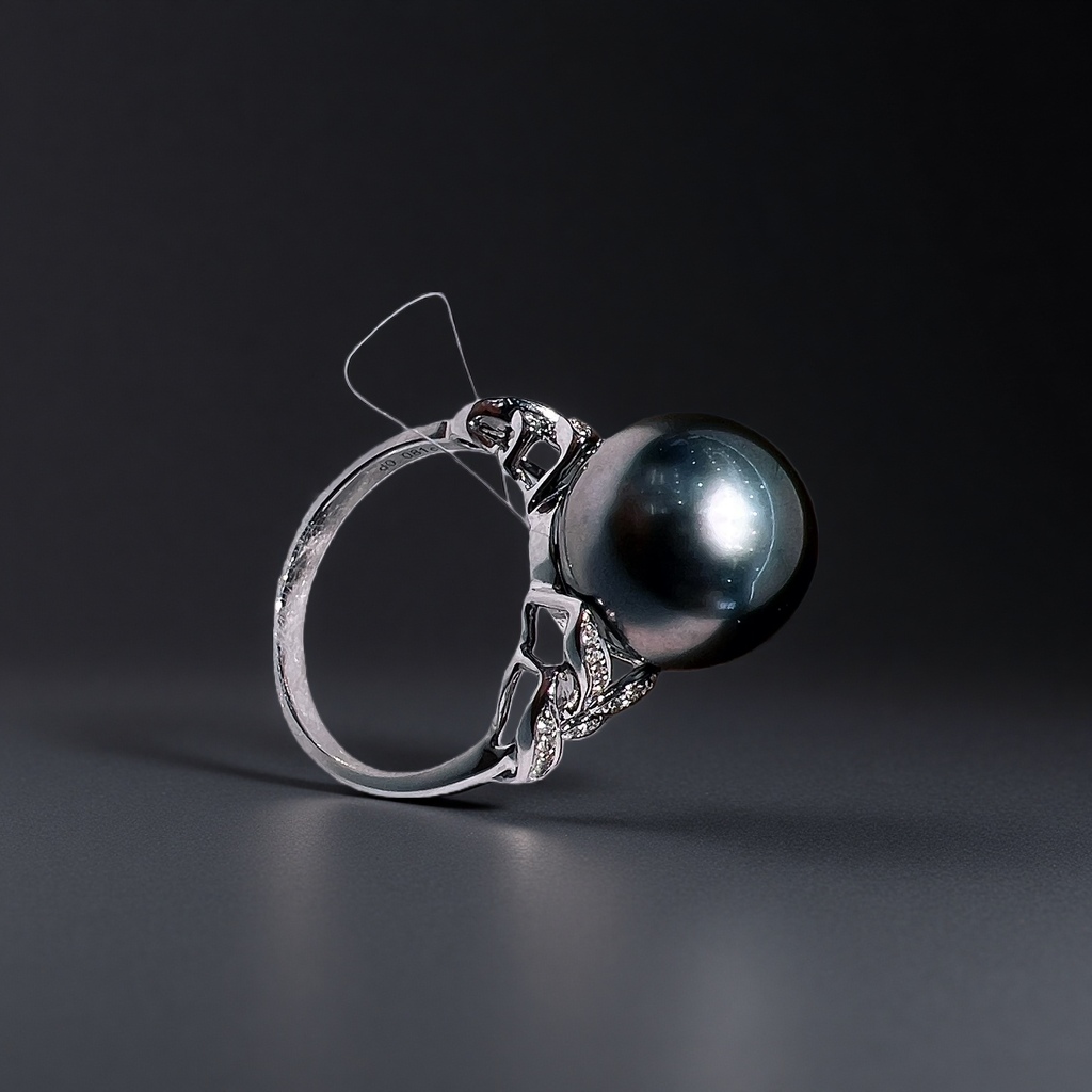 18k gold natural pearl ring, natural Tahitian black pearl Item Picture