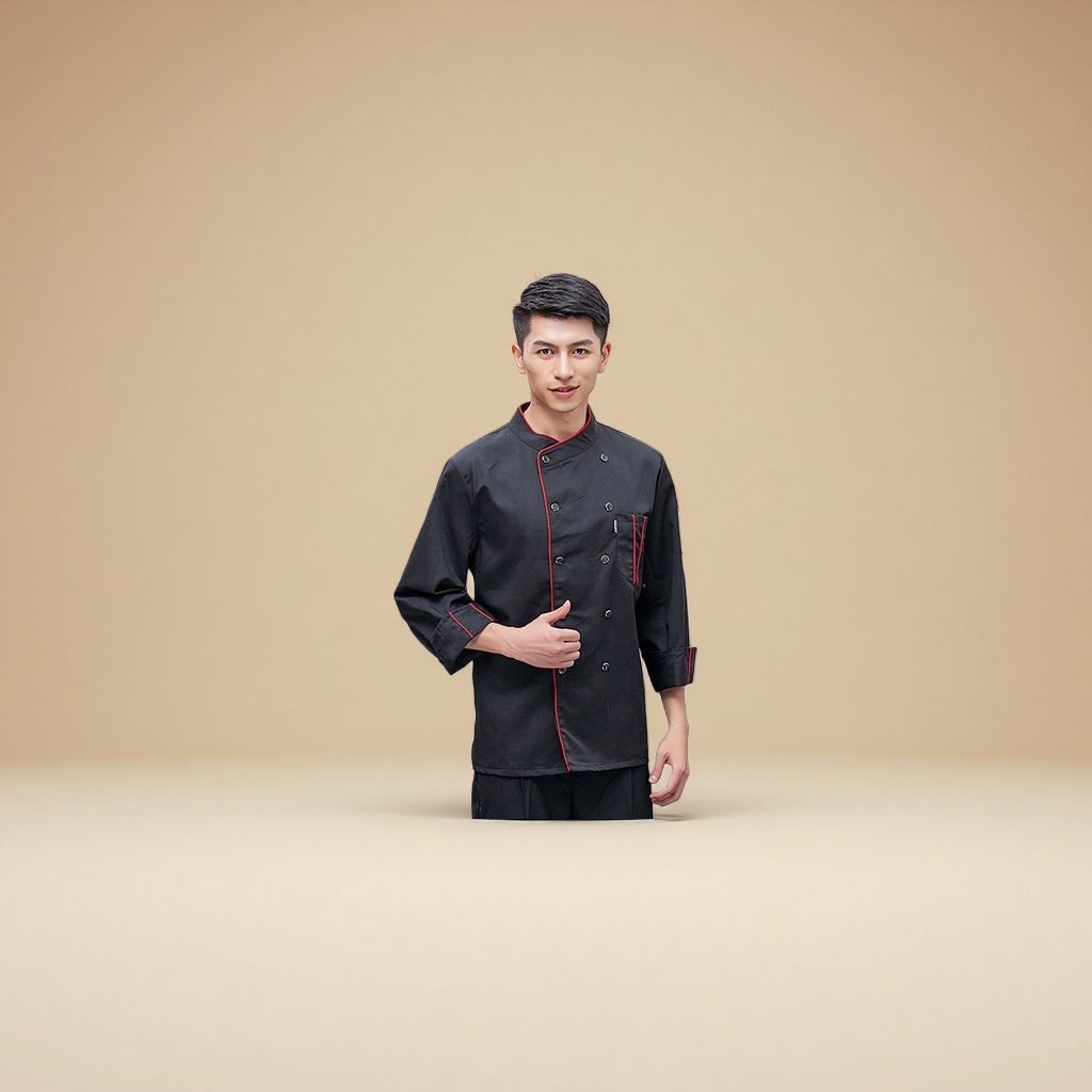 Red short-sleeved chef's uniform, breathable for men in summer, kitchen, cafeteria, and back kitchen work clothes, as well as work clothes for restaurants and hot pot restaurants detail image 5